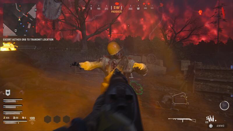 A screenshot from "Call of Duty: Vanguard" shows a soldier shooting a zombie.