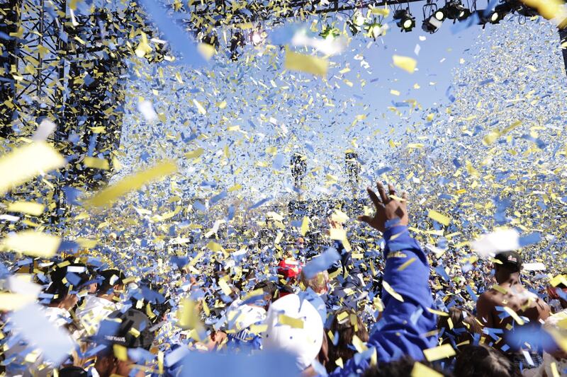 Annenberg Media photographers behind the scenes photographs of the LA Rams victory parade and rally.