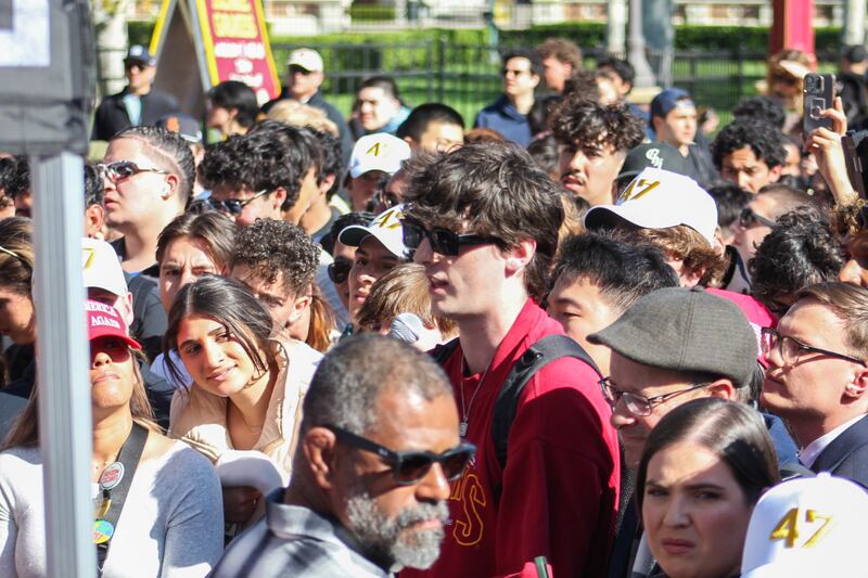 People attend an on-campus event at USC