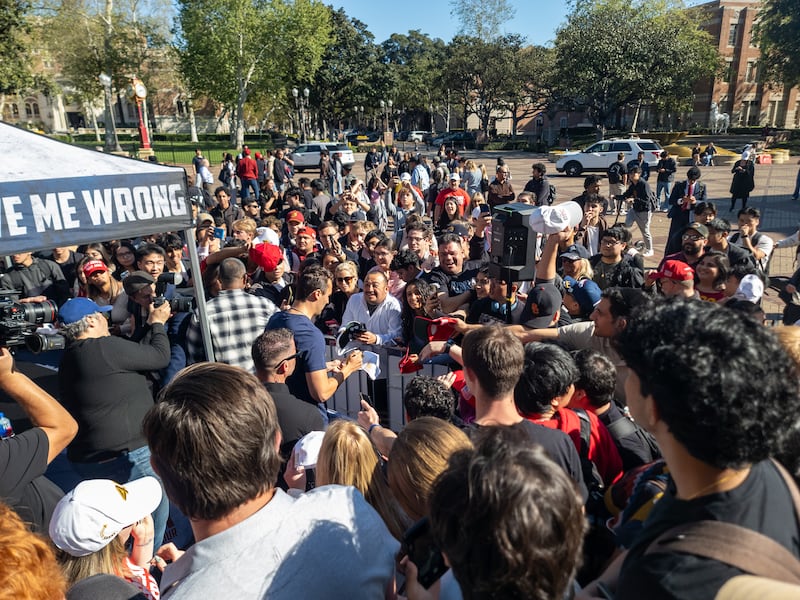 People attend an on-campus event at USC