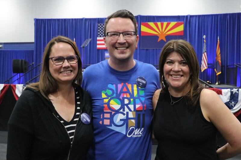Hagen attended an Emhoff event in Phoenix, Ariz., with his friends Erin and Melissa on Oct. 8, 2024. (Photo by Parkin So)