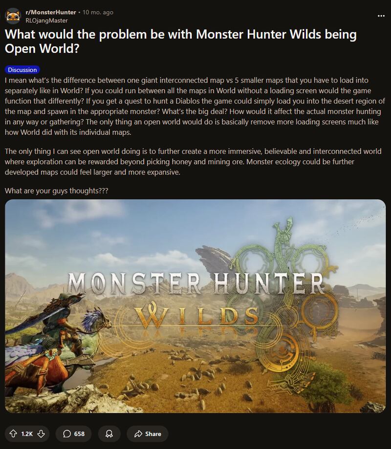 Reddit user RLOjangMaster's post sparked a major discussion in the community.
(Photo courtesy of Reddit: r/MonsterHunter)
