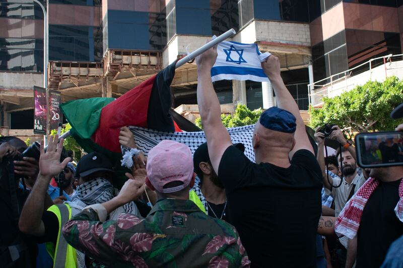 Counter protesters at the “All Out For Gaza” Rally in front of the Israeli Consulate.
