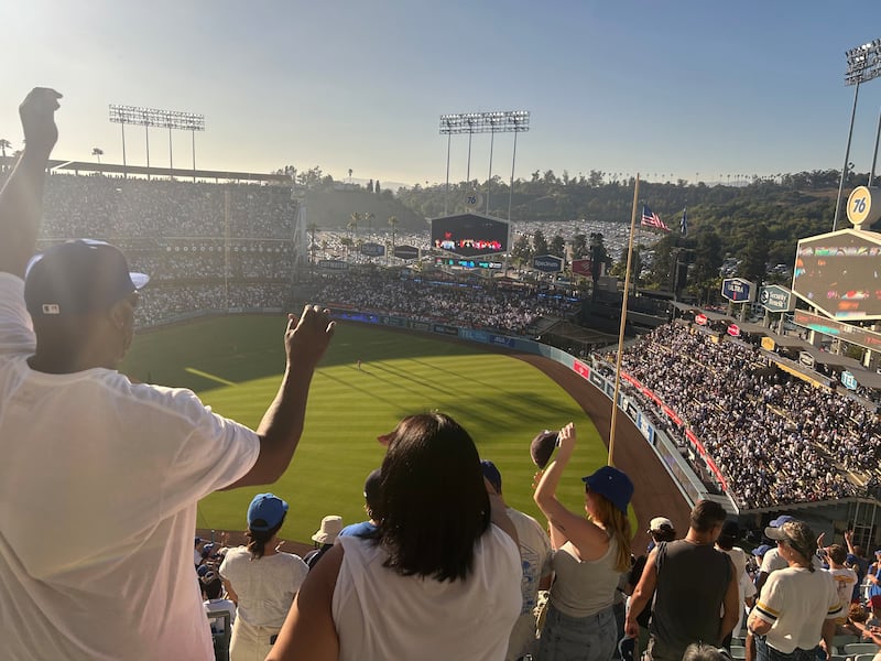 Fans at a Dodger game singing