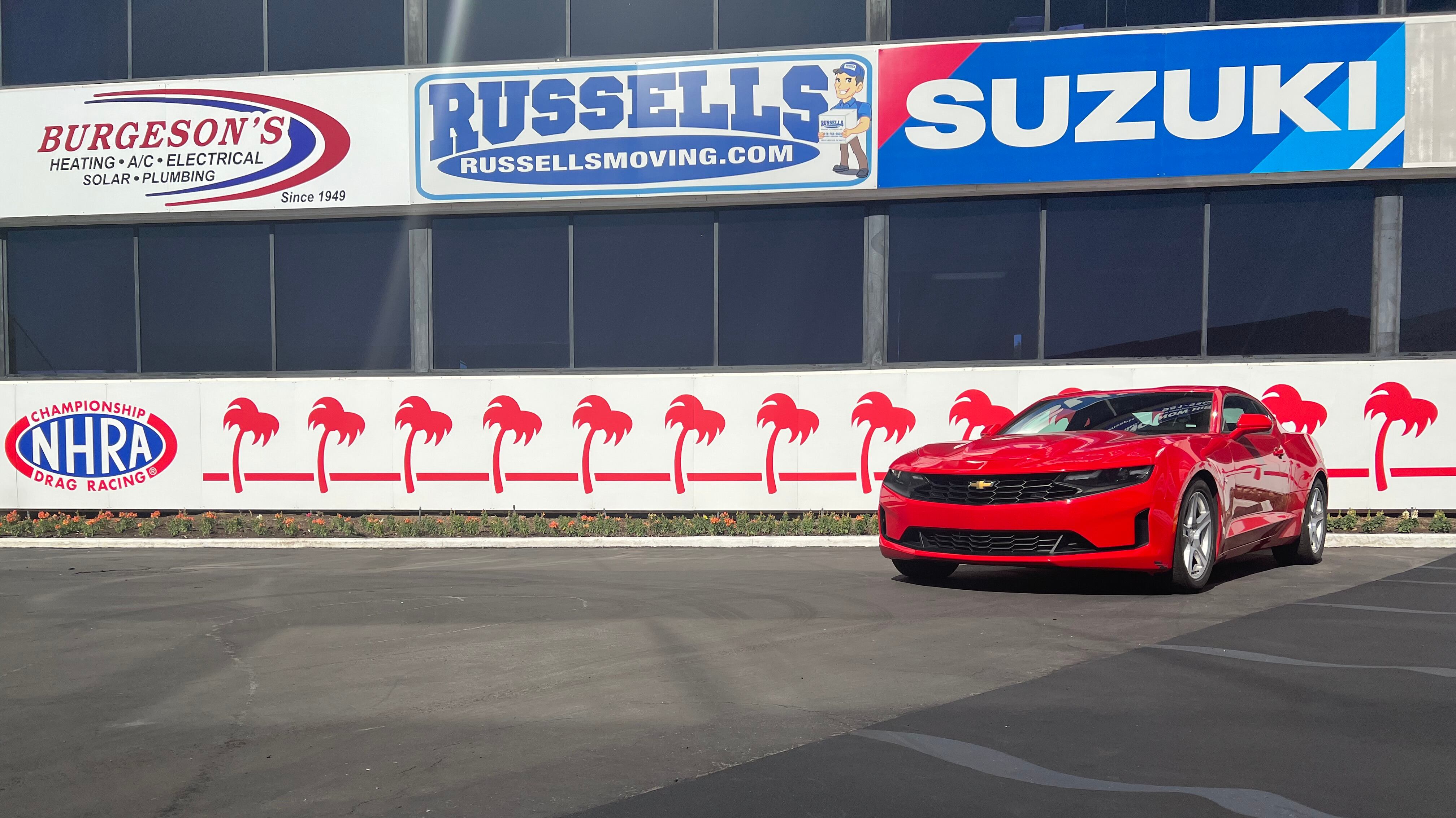 Photo of a red camero at the In-N-Out Pomona Dragstrip