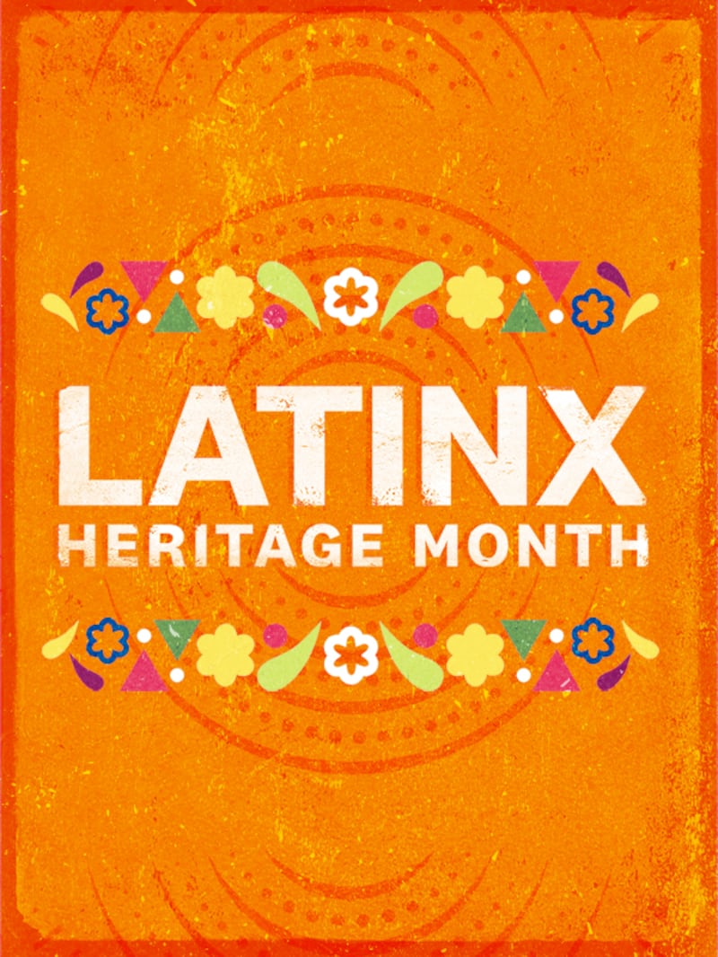Orange banner spelling out Latinx History Month.