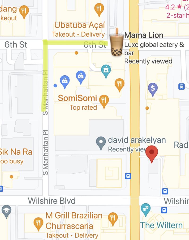 A screenshot of Google maps showing the location of the pop-up and how long the line to the NCT event was.