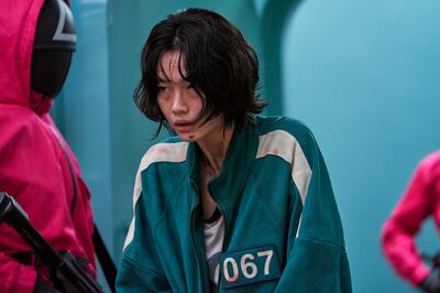[Kang Sae-byeok bleeds stress in Netflix's 'Squid Game.']