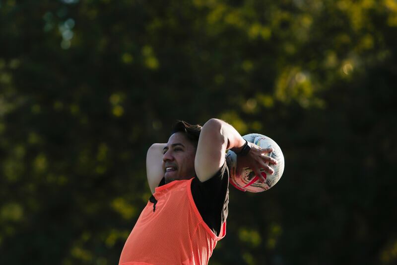 Ken Sanchez throws a ball during tryouts held by the West Hollywood Soccer Club.