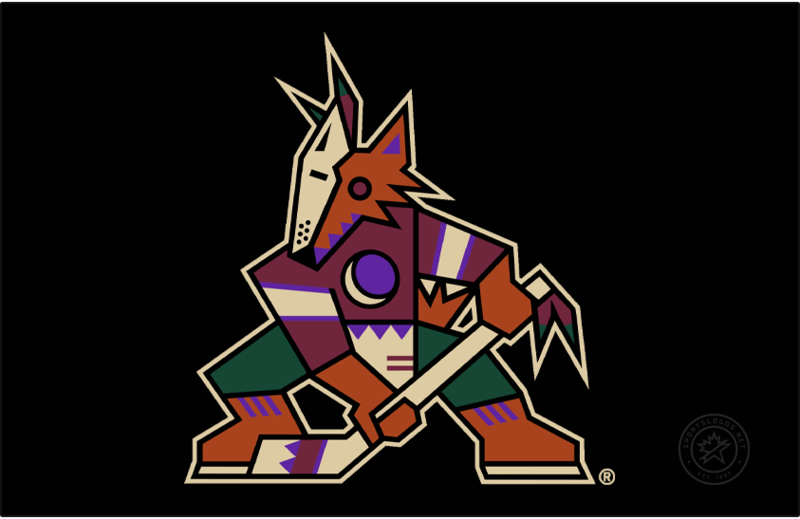 The Arizona Coyotes' Kachina logo featuring a colorful coyote with hockey stick and mask.