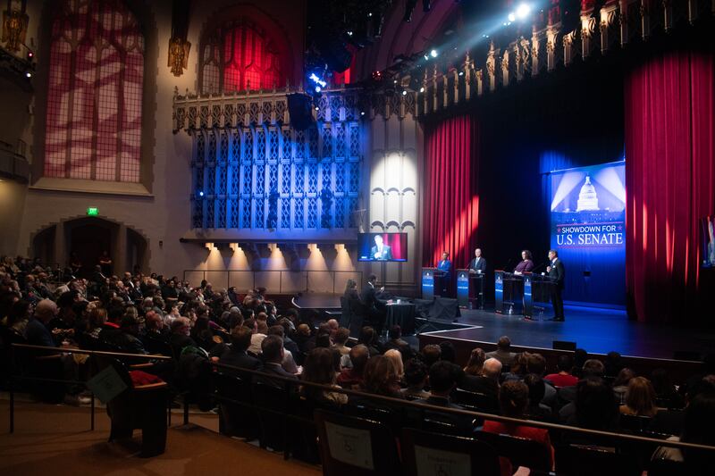 The first California Senate debate inside Bovard auditorium with all four candidates onstage