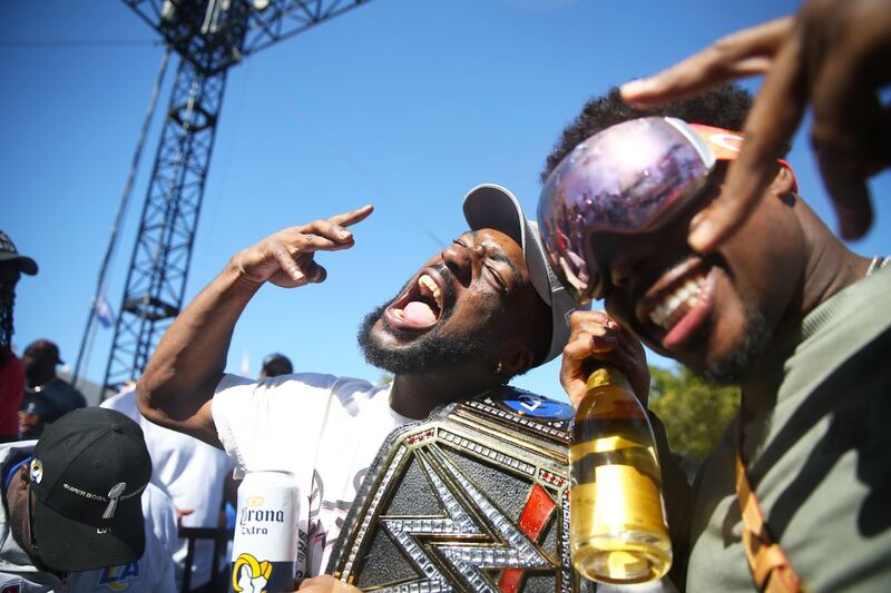 Annenberg Media photographers behind the scenes photographs of the LA Rams victory parade and rally.