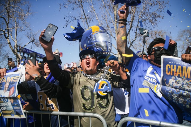 Annenberg Media photographers behind the scenes photographs of the LA Rams victory parade and rally.