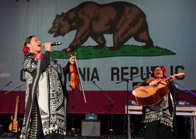 Mariachi Lindas Mexicanas sings “Volver” to open Karen Bass’ watch party at the Hollywood Palladium

(Photo by Philip Salata)