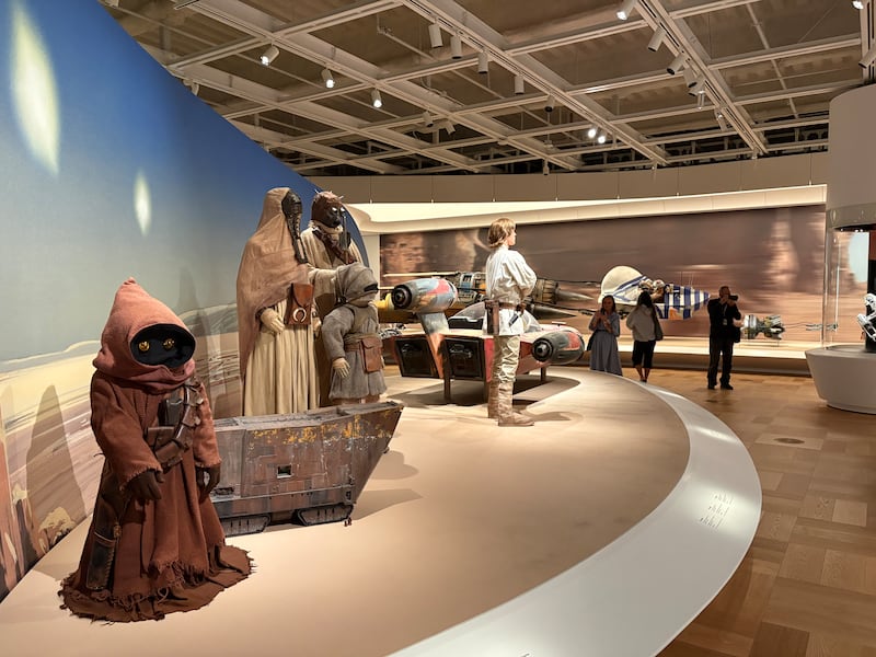 Photo of models and set design from the "Star Wars" film at the Cinema exhibition in the museum.