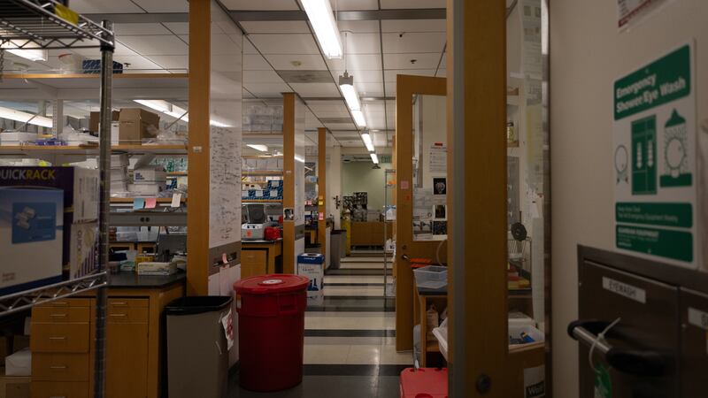 Photo of a walkway inside a lab space.