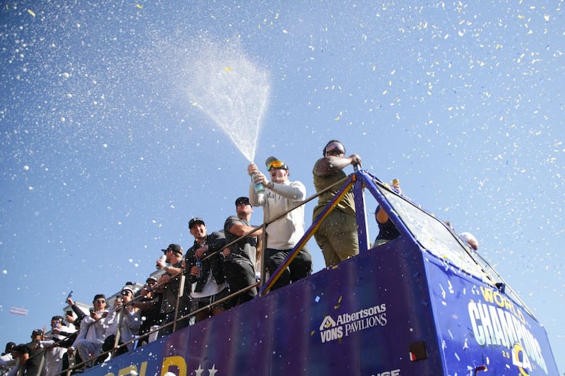 Annenberg Media photographers behind the scenes photographs of the LA Rams victory parade and rally.