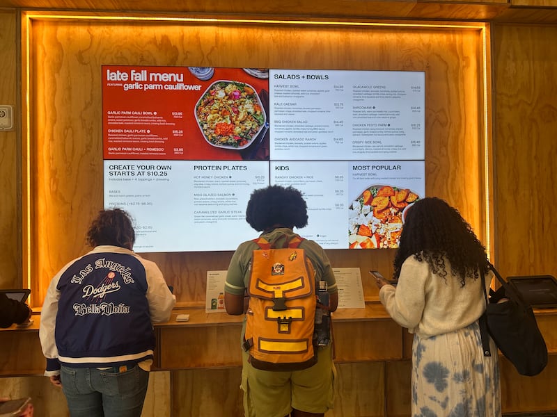 At the restaurant's front entrance, customers can select and customize their bowls using tablets. The “Infinite Kitchen” machines featured at this location assemble the bowls automatically. (Photo by Vanya Arakelian)