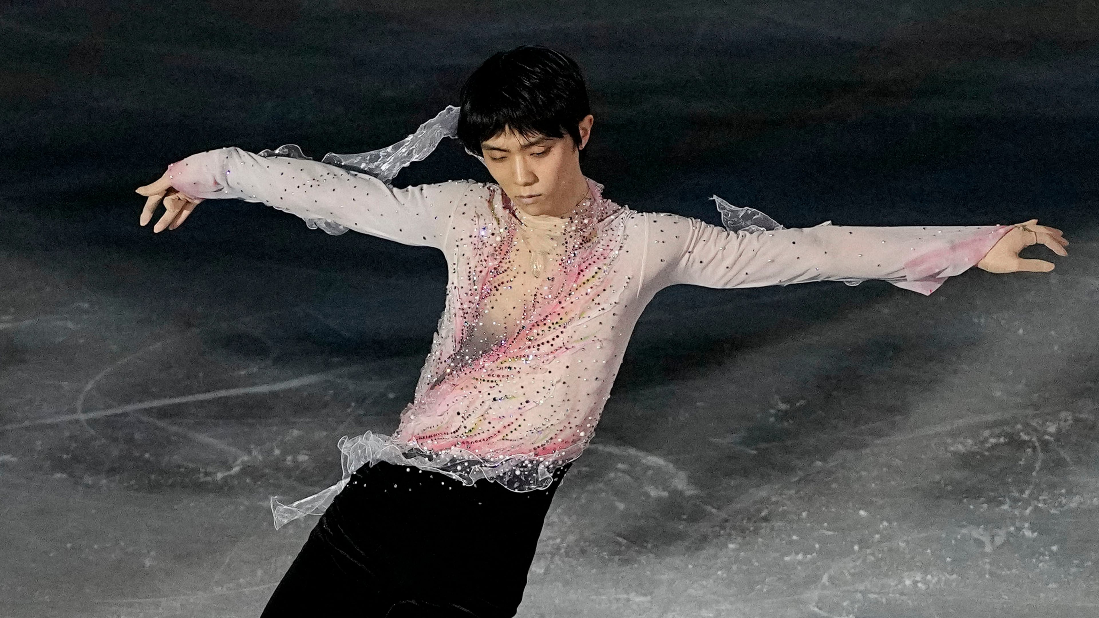 Yuzuru Hanyu, of Japan, performs during the figure skating gala at the 2022 Winter Olympics, Sunday, Feb. 20, 2022, in Beijing. (AP/David J. Phillip)