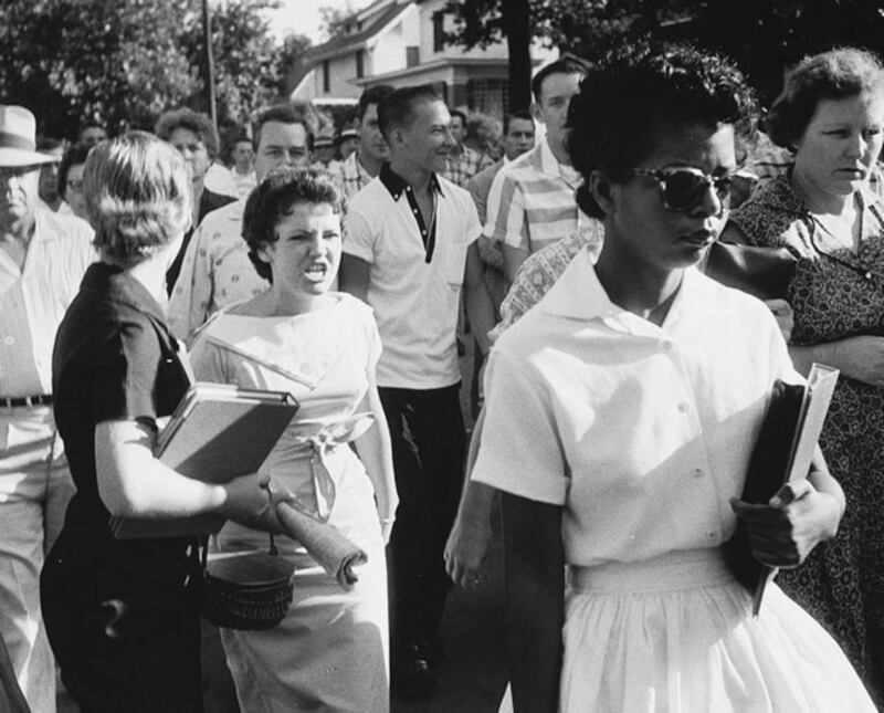 Elizabeth Eckford attempts to enter Little Rock Central High on September 4, 1957.