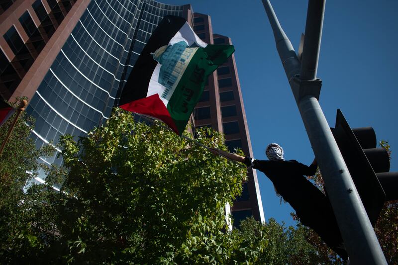 A protester at the “All Out For Gaza” Rally in front of the Israeli Consulate