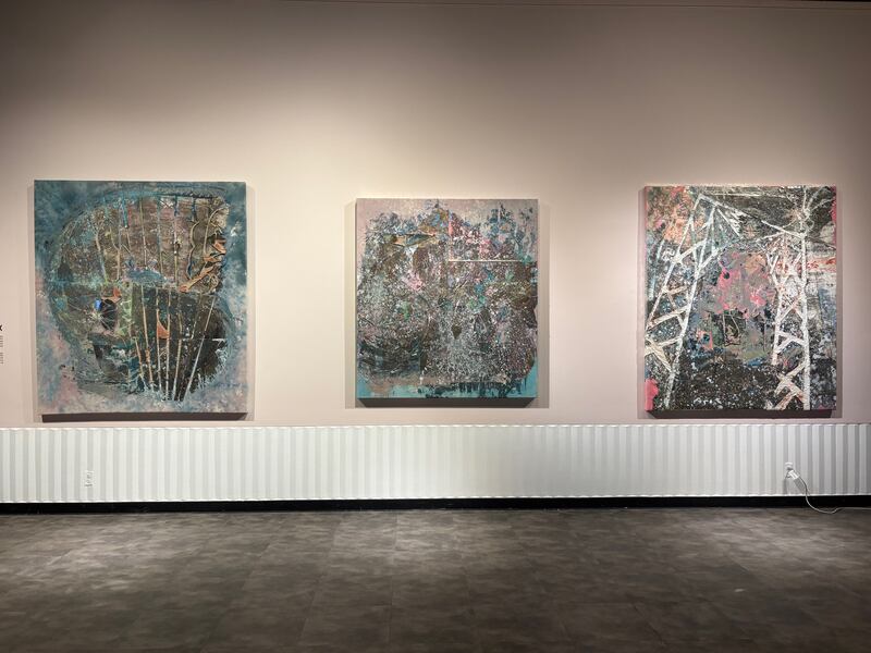 Photo of artist Edgar Arceneaux's "Williams Ghosts" painting collection.