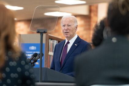 Photo of President Biden reading from teleprompter
