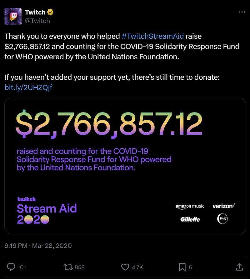 The Twitch Stream Aid 2020 finally raised $2,776,857.12 to help combat COVID-19.