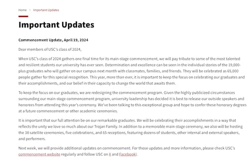 No outside speakers will take stage at 2024 commencement