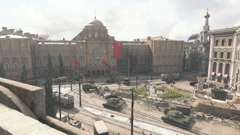 A screenshot from "Call of Duty: Vanguard" shows a large building.
