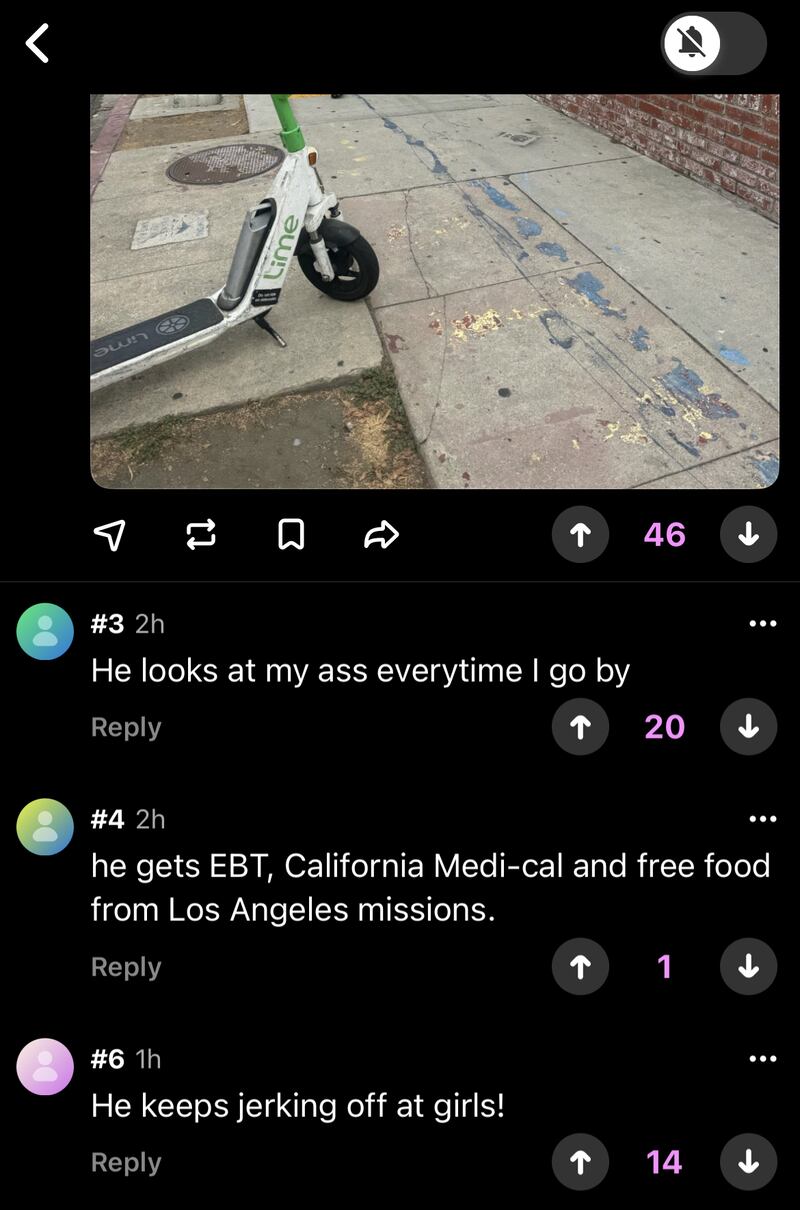 Screenshot of comments posted to Sidechat regarding the unhoused man sexually harassing students on Greek Row.