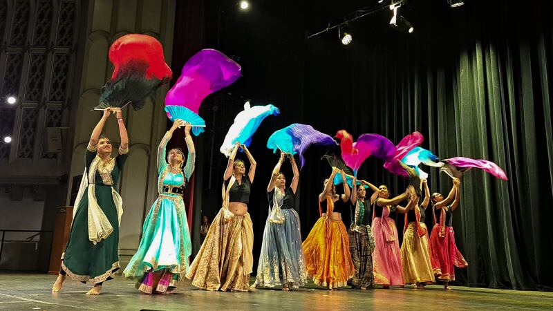 A dance group presents the North Indian classical dance known as Kathak.