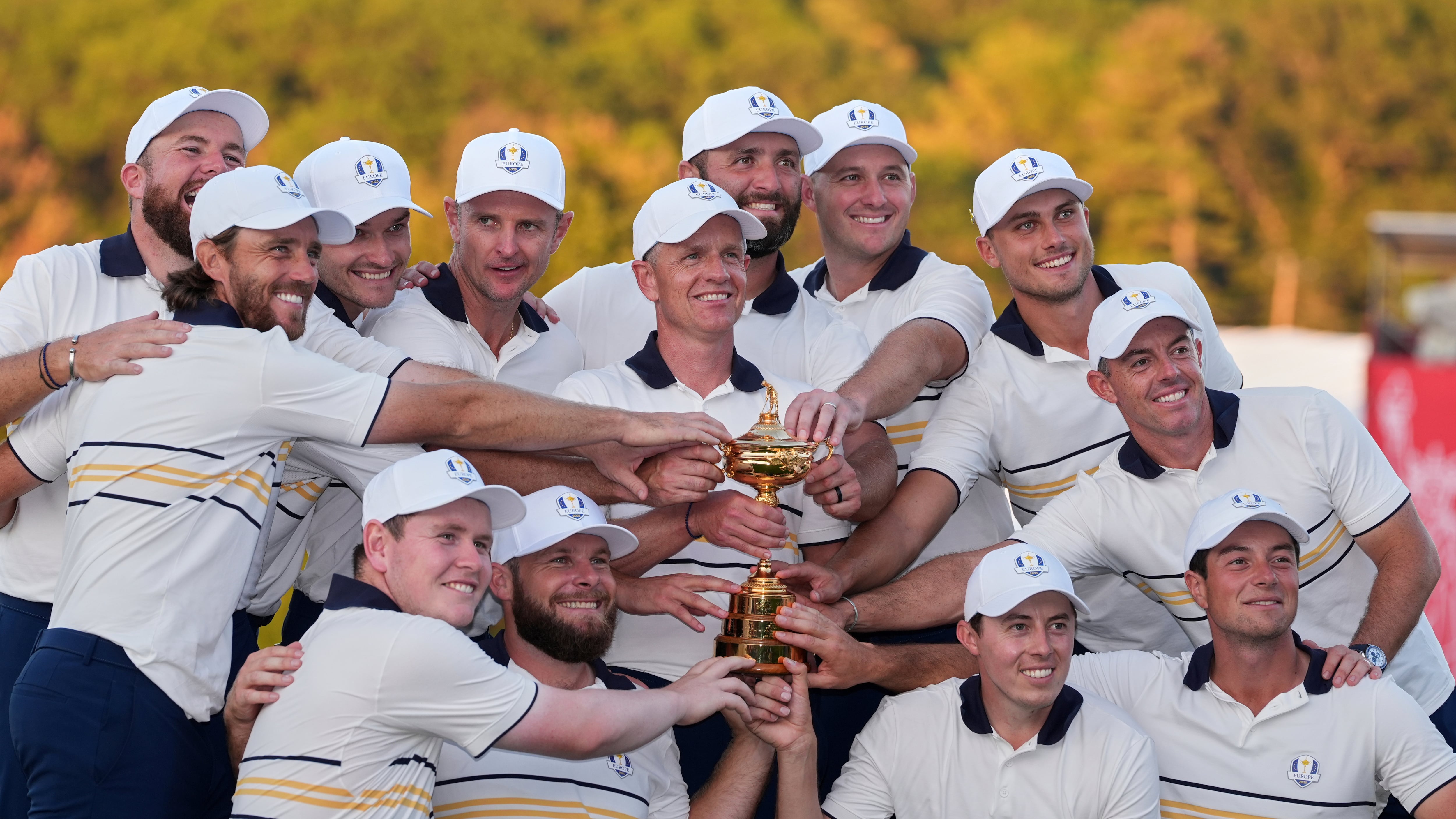 Photo of Europe celebrating Ryder's Cup win.