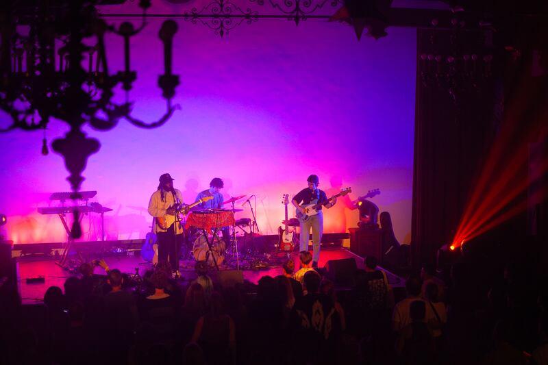Band playing on a stage