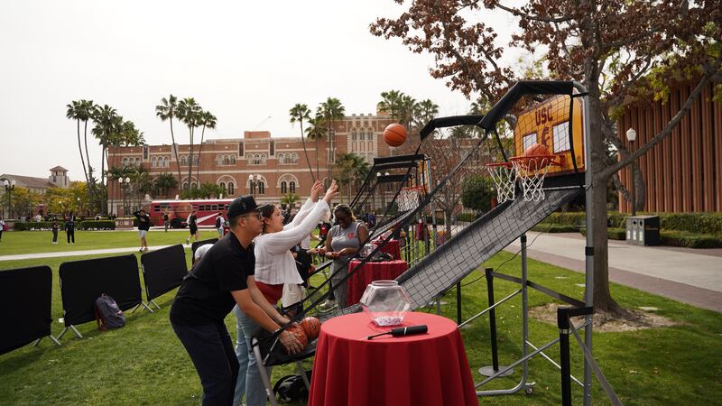 USC students getting their dose of hoops on the two-Player Hoop Basketball Arcade Game.