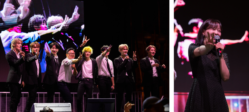 KINGDOM and Sejeong show off USC’s signature “Fight On” sign. (Photos by Louis Chen and Michael Chow)