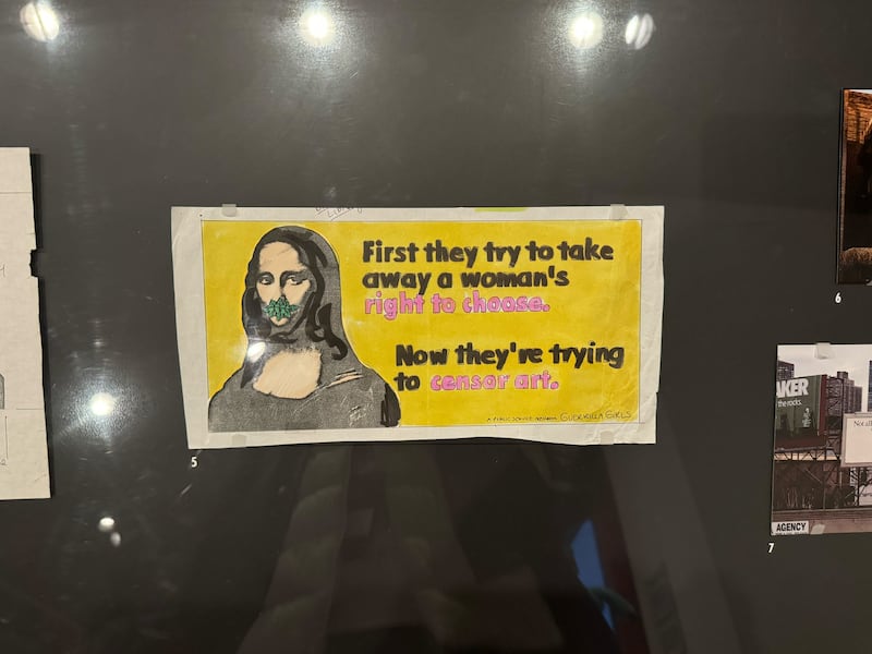 Mona Lisa portrait with the words "First they try to take away a woman's right to choose. Now they're trying to censor art."