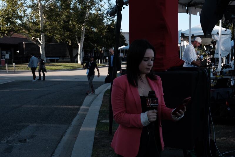 Annenberg Media reporter Gabriella Rudy goes over her script before going live on ATVN.