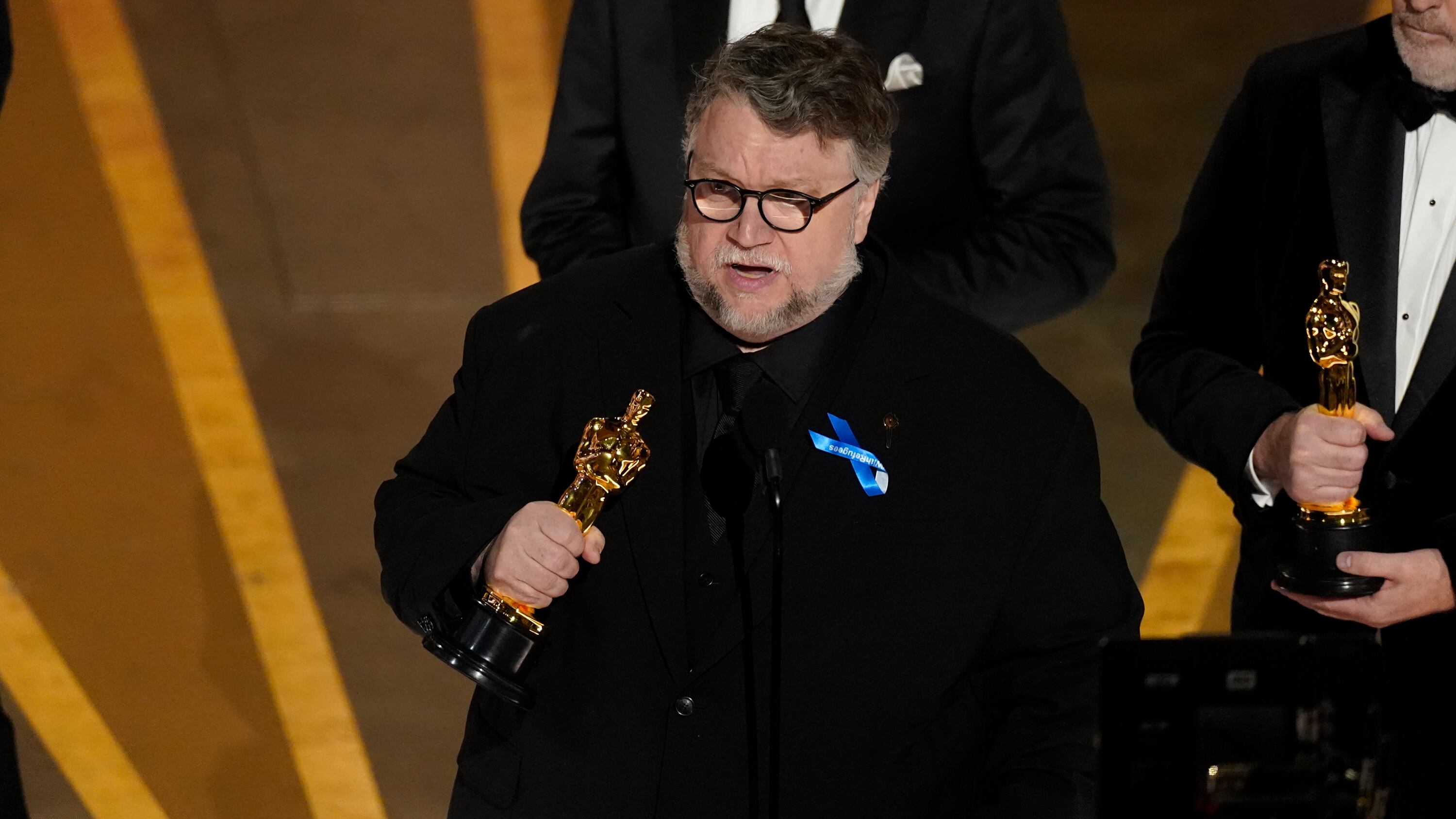 Guillermo del Toro accepts the award for best animated feature film for "Guillermo del Toro's Pinocchio" at the Oscars on Sunday, March 12, 2023, at the Dolby Theatre in Los Angeles.
