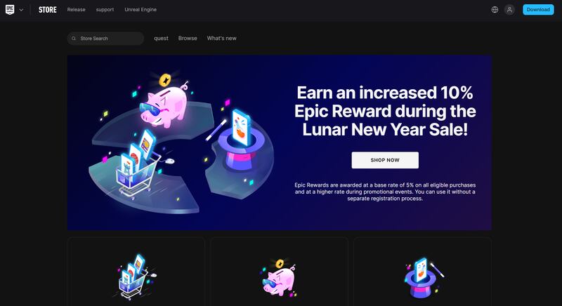 The screen of Epic Games Store