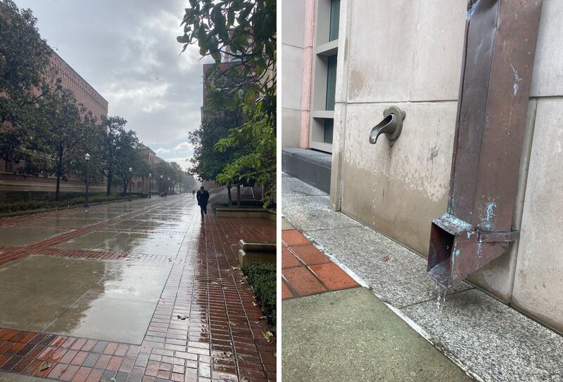 Photographs of the USC campus during the rains. (Nell Kerndt/USC).