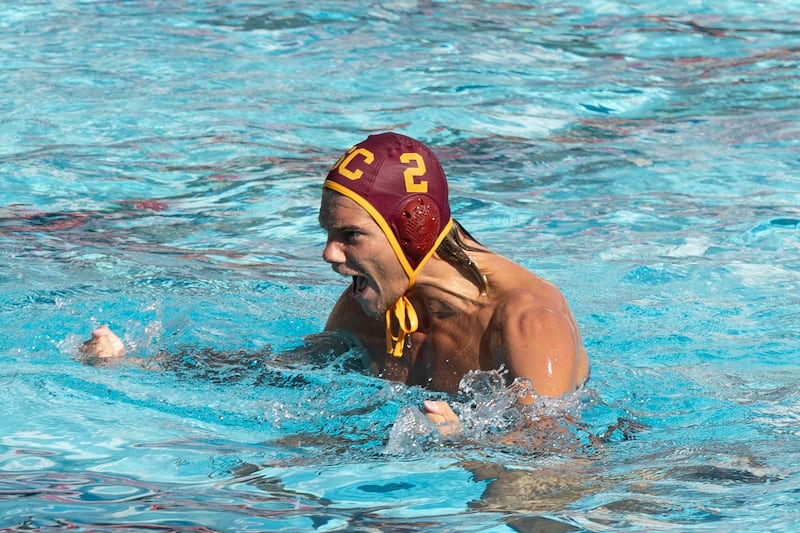 Stefan Brankovic cheers after USC’s victory over Caltech during the men’s water polo match on Nov. 1