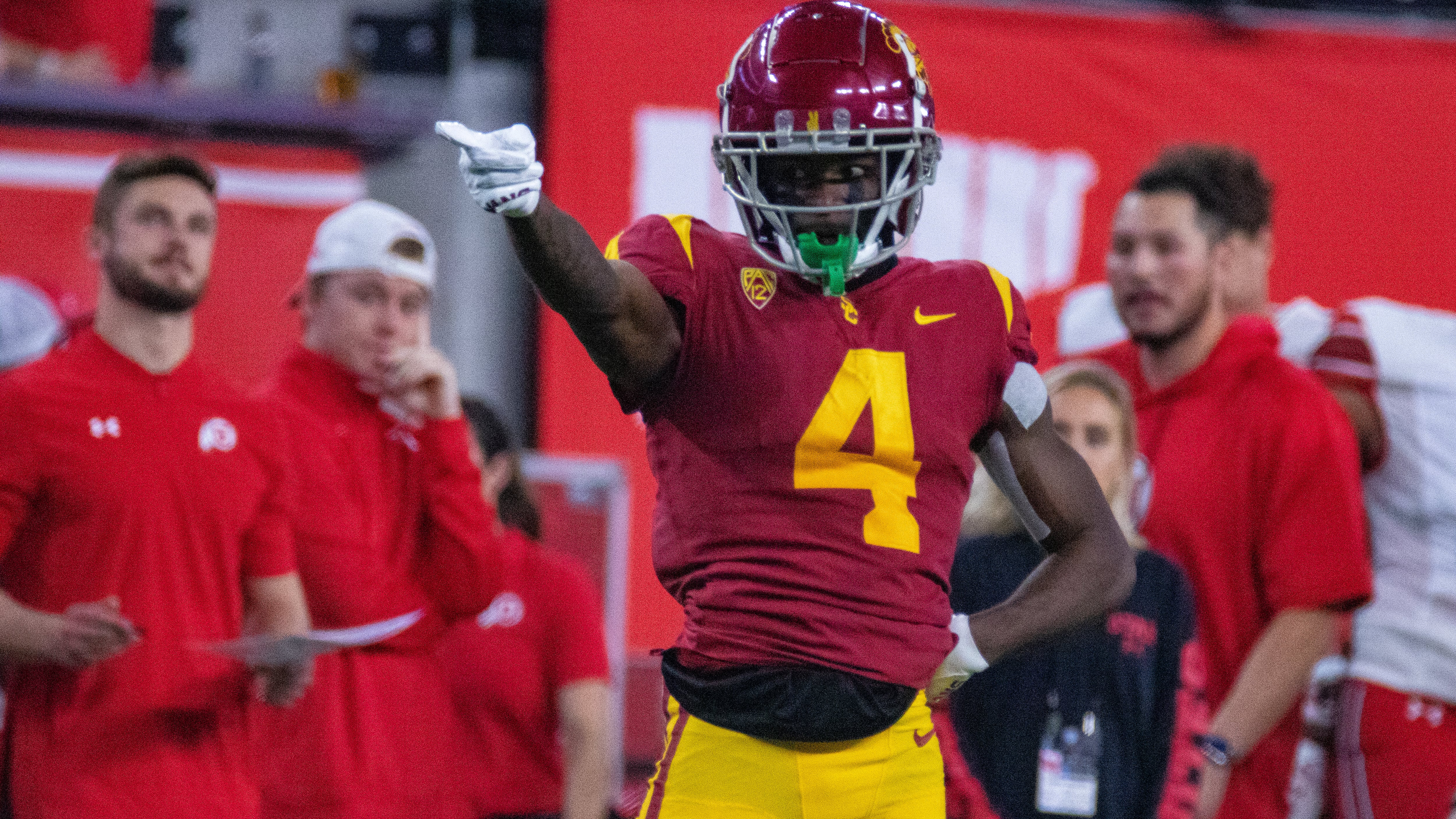 Mario Williams (4) points forward after a first down conversion.
