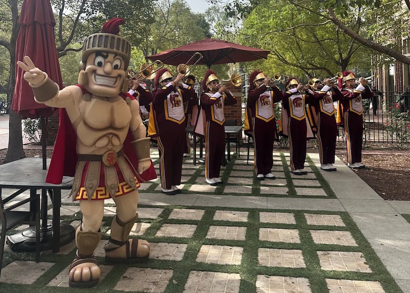 Tommy Trojan and the Trojan Marching Band made a special appearance at the event. (Photo by Vanya Arakelian)
