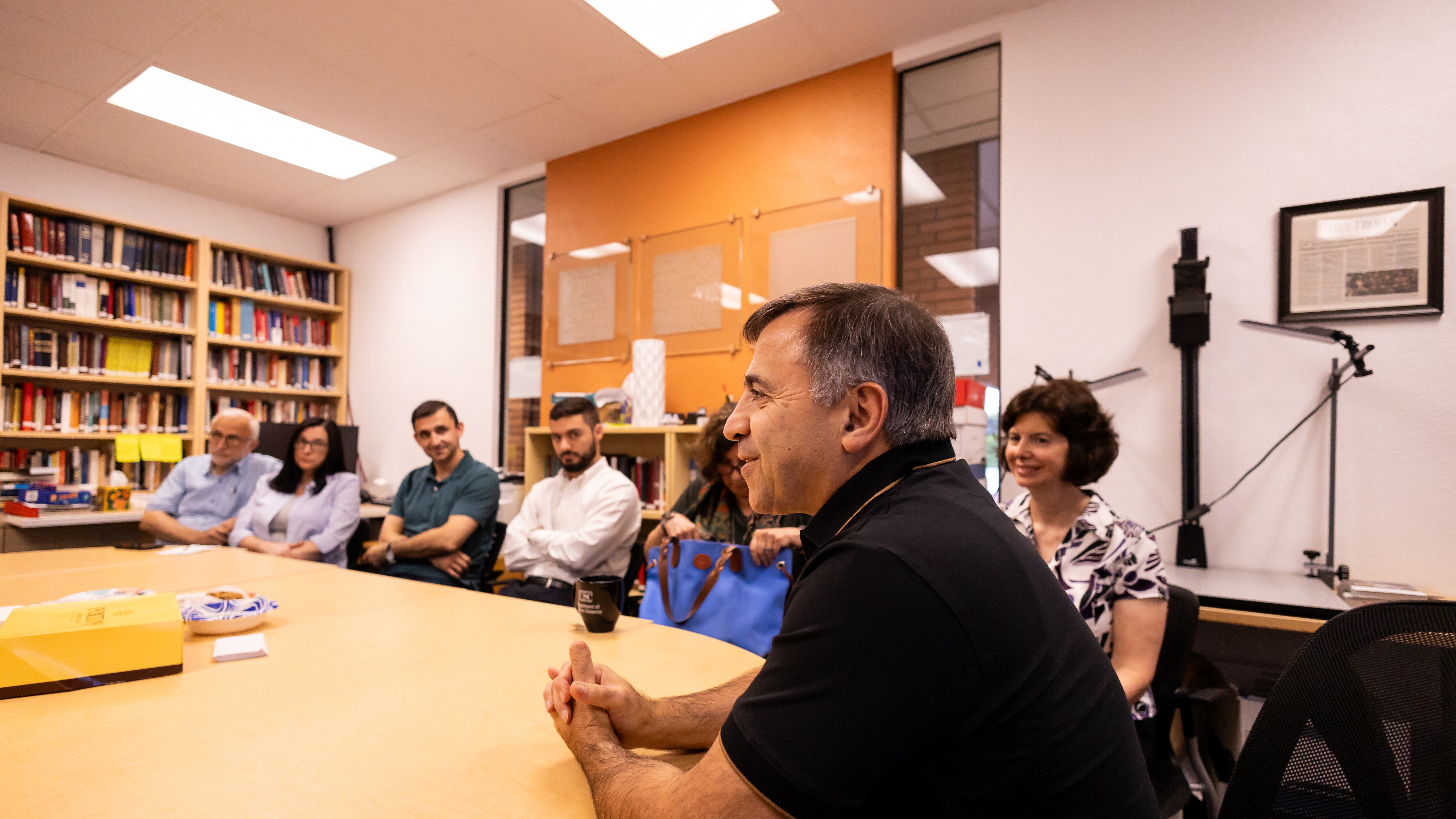Hrach Martirosyan addresses the room at USC Dornsife Institute of Armenian Studies.