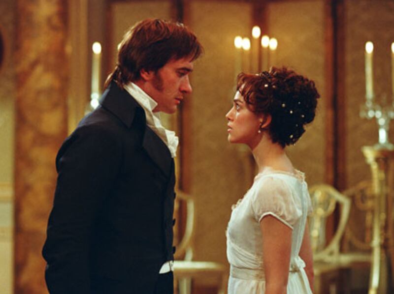 A photo of 2 actors in pride and prejudice.