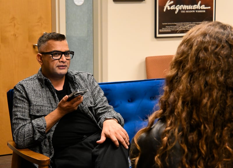 Ghaywan being interviewed inside the Cinematic Arts faculty room.
