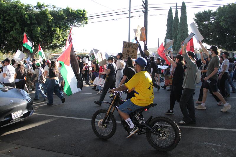 Protesters continue to walk in Boyle Heights. Later, after 4 p.m. they would march back to Downtown Los Angeles.