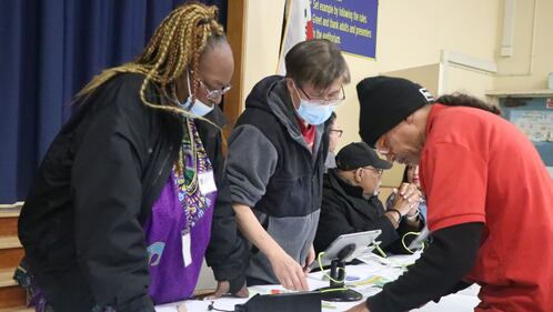 The check-in table at Weemes Elementary School with California voters.