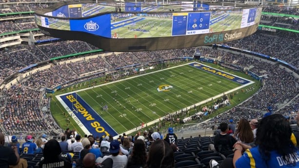 The Los Angeles Rams begin their opening drive at SoFi Stadium on Sunday, Nov. 2, 2025, in Inglewood, Calif. (Photo/David Silverstein)